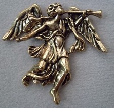 Arch Angel Gabriel With Horn Vintage Pin, Antique Gold Plated, Made in USA,NEW