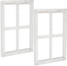 Window Frame Wall Decor 2 Pack - Large 18X22 Inch Rustic White Wood Window Pane
