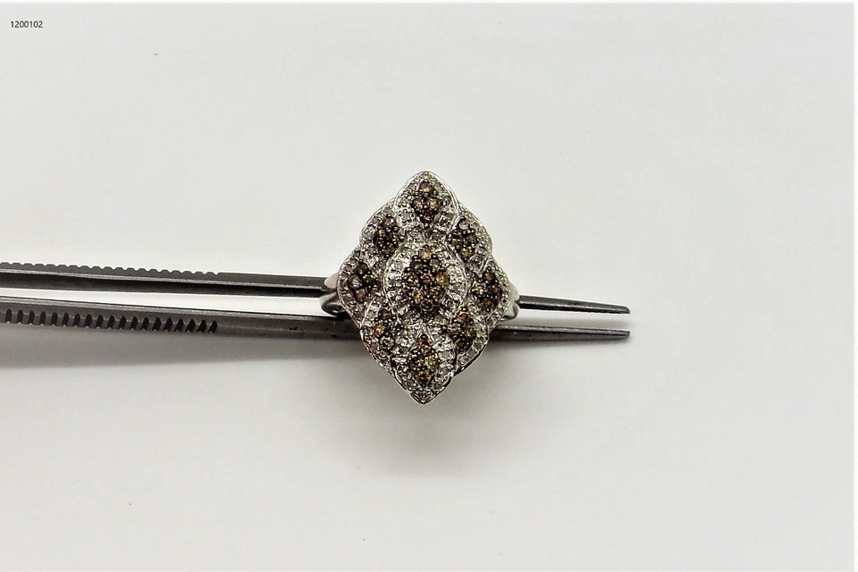 Anillo llamativo champán y diamantes blancos, 14 K Foto 2 de 4