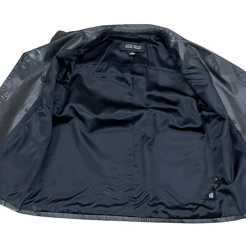 Chaqueta Ellen Tracy Cuero Negro Años 90 Talla 6 Foto 4 de 4