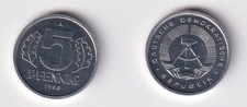 5 fenigów aluminiowa moneta NRD 1980 połysk stemplowy (167110)