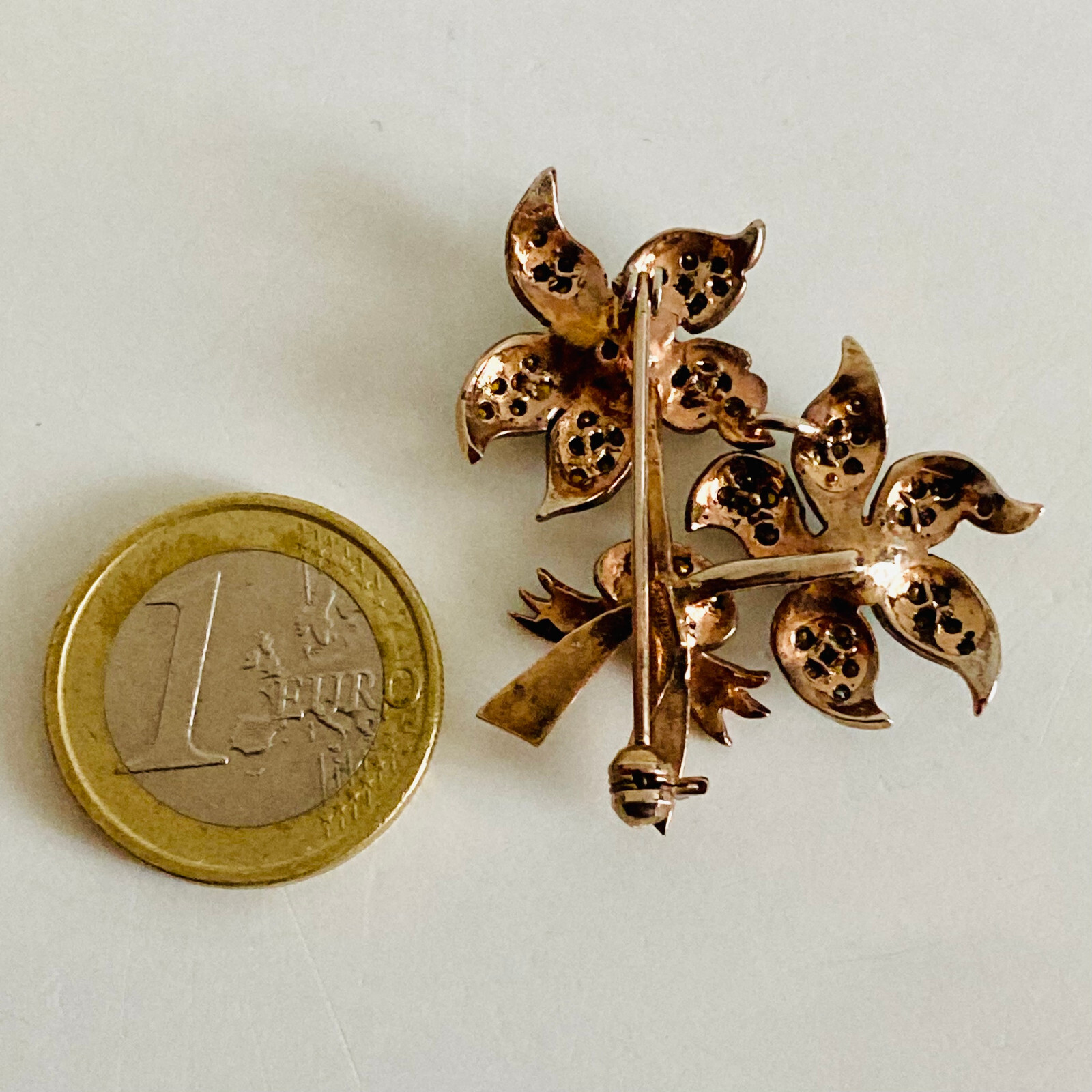 Solid Silver Gold Gilt Sterling Silver Flower Bro… - image 2