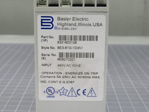 BASLER ELECTRIC 9321600106 BE3-81O-1D4N1 OVER FREQUENCY RELAY T197395 - Picture 5 of 6