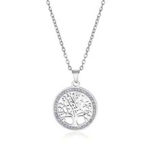 Silvery Tree of Life Round Hollow Rhinestone Necklace Pendant Jewelry Women Gift