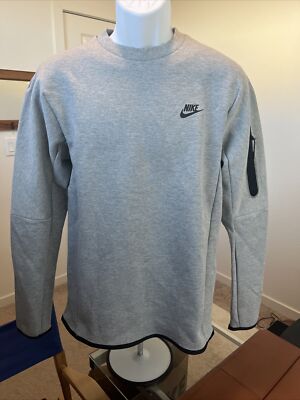 NIKE Men NSW Tech Fleece Crew Sweatshirt Grey Black CU4505 063 - Small New