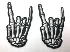 pair of  Hand Finger WHITE Punk Rock Emo Pair Iron On Patch black Halloween