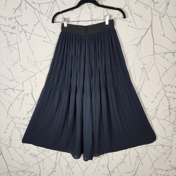 Zara Navy Crinkle Pleated Chiffon Flowy Palazzo Pants for Women in XS