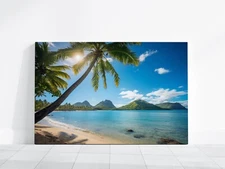 Beach Print, Ocean Landscapes Canvas Wall Art, Palm Trees on the Beach, Tropical