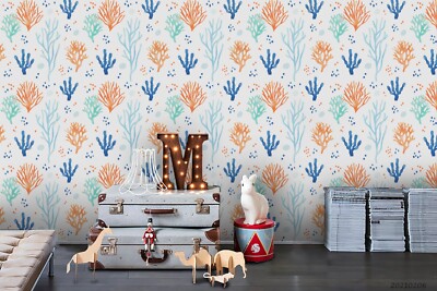 3D Coral Seaweed Watercolor Pattern Wallpaper Wall Murals Removable Wallpaper