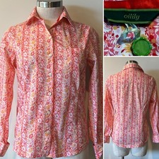 Camisa Floral OILILY Paris Nueva con Etiquetas Rosa/Naranja/Blanco Algodón, Blusa 36FR/10AUST/6US