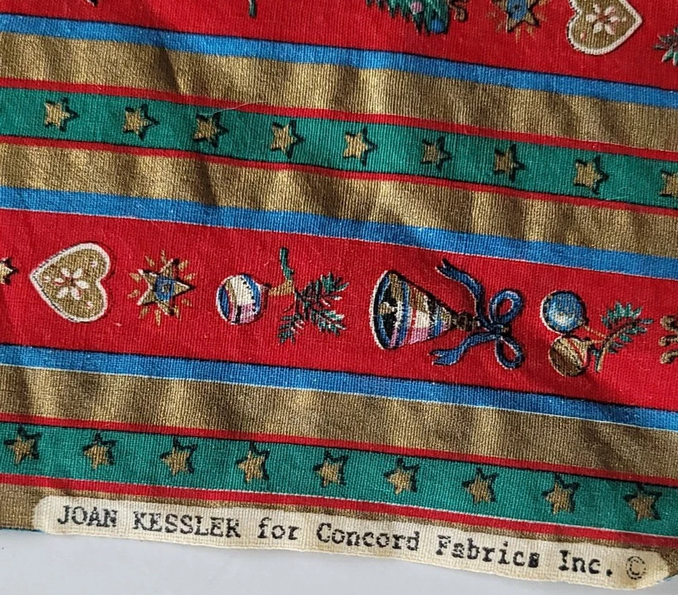 Christmas Striped Cotton Fabric 48" x 42" Joan Kessler Concord Fabric Holidays - Image 2 of 3