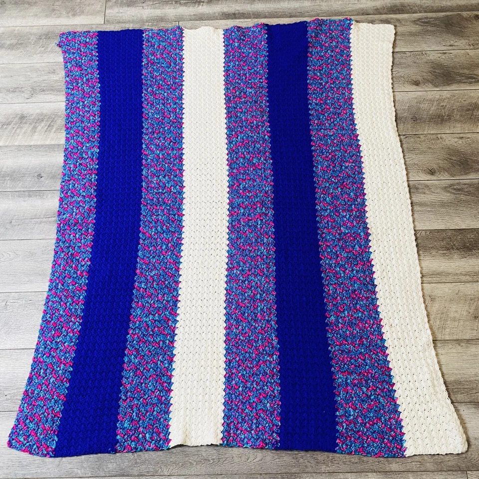 Vtg Purple Retro Granny Hand Crochet Knit Afghan Throw Blanket Speckled 48x62 - Image 2 of 4