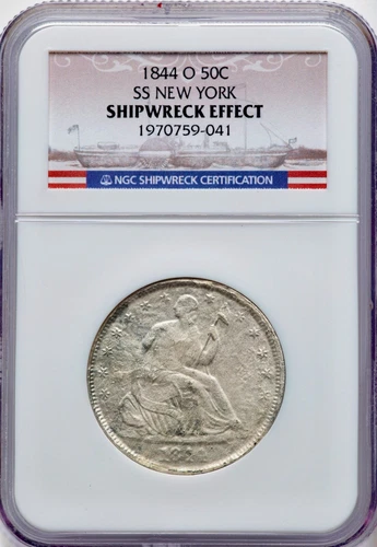 SS New York 1844-O Liberty Seated Silver Half Dollar NGC Shipwreck Effect