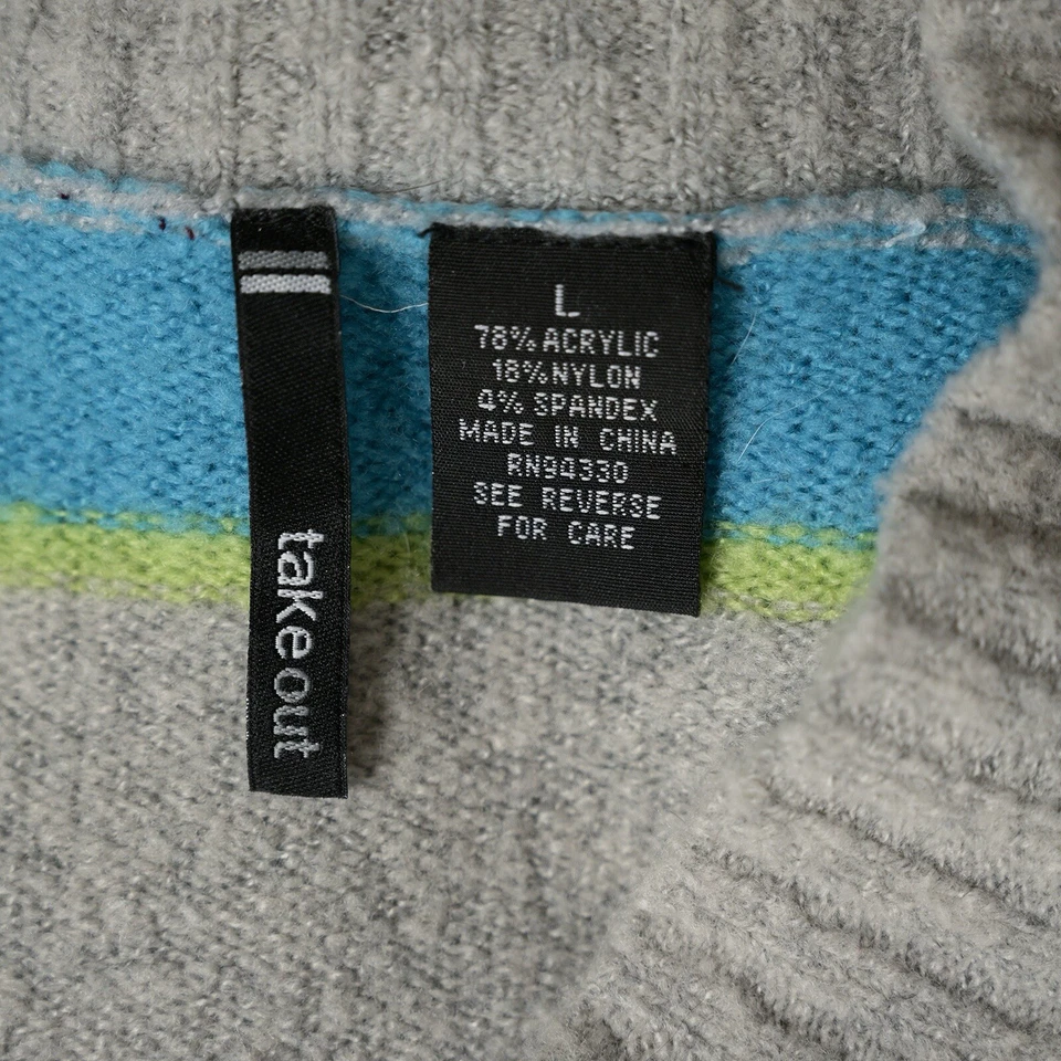 Take Out Women’s L Gray & Blue Striped Long Sleeve V-Neck Sweater - Image 4 of 4