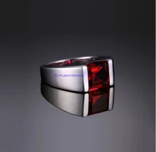 Natural Garnet Gemstone with  925 sterling Silver Ring For Men's #C655