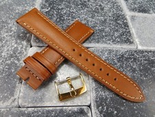 19mm Calf Leather Strap Honey Brown Watch Band OEM OMEGA Gold Buckle Set Polish