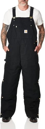 Men's New Large Tall Carhartt Black Loose Fit Firm Duck Insulated Bib Overalls