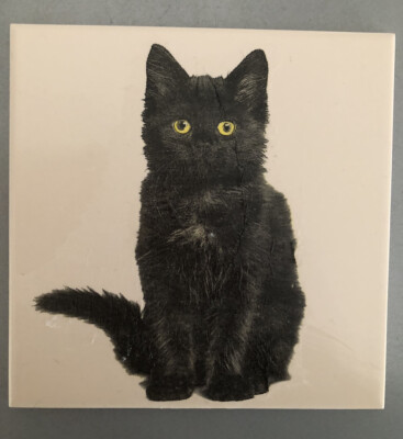 1x Handgefertigte SCHWARZE KATZE 15x15cm Upcycle Keramik Fliesen Untersetzer Decoupaged