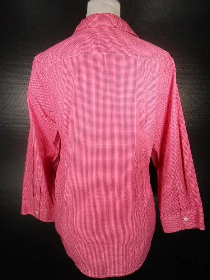 Hermosa Blusa Para Mujer XL Rosa Sharagano Cuadros Manga Larga Ajustada Botón Foto 4 de 4