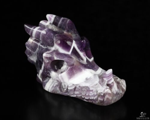 2.0" Dream Chevron Amethyst Hand Carved Crystal Dragon Skull Sculpture, Healing - Picture 1 of 7