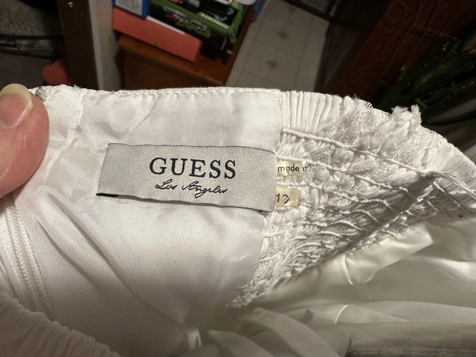 OFF WHITE Mini abito GUESS Los Angeles bianco spento ~Taglia 12