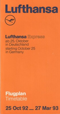 Lufthansa timetable 1992/10/25