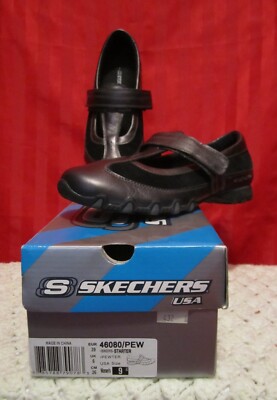Women's Skechers Bikers Starter Leather Adhesive Close Flat Shoe Pewter 9M w/Box