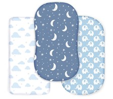 100 Organic Cotton Jersey Fitted Bassinet Sheets for Boy. 3 Pk Adapts to Ova...