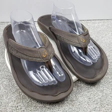 Olukai Sandals Mens 10 Tan Leather Thong Flip Flop Beach Brown Comfort