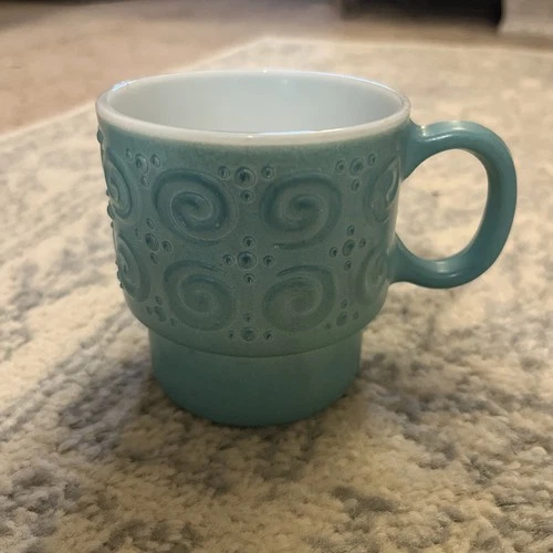 Vintage Turquoise Swirl Embossed Mug Anchor Hocking Fire-King Style Retro Cup