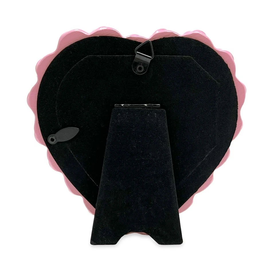 Marco de fotos 4x4 rosa brillante esmerilado en forma de corazón con caballete y gancho para lengüeta... Foto 3 de 3