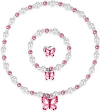 Colorful Butterfly Jewelry Set: Adjustable Necklace Bracelet for Little Girls