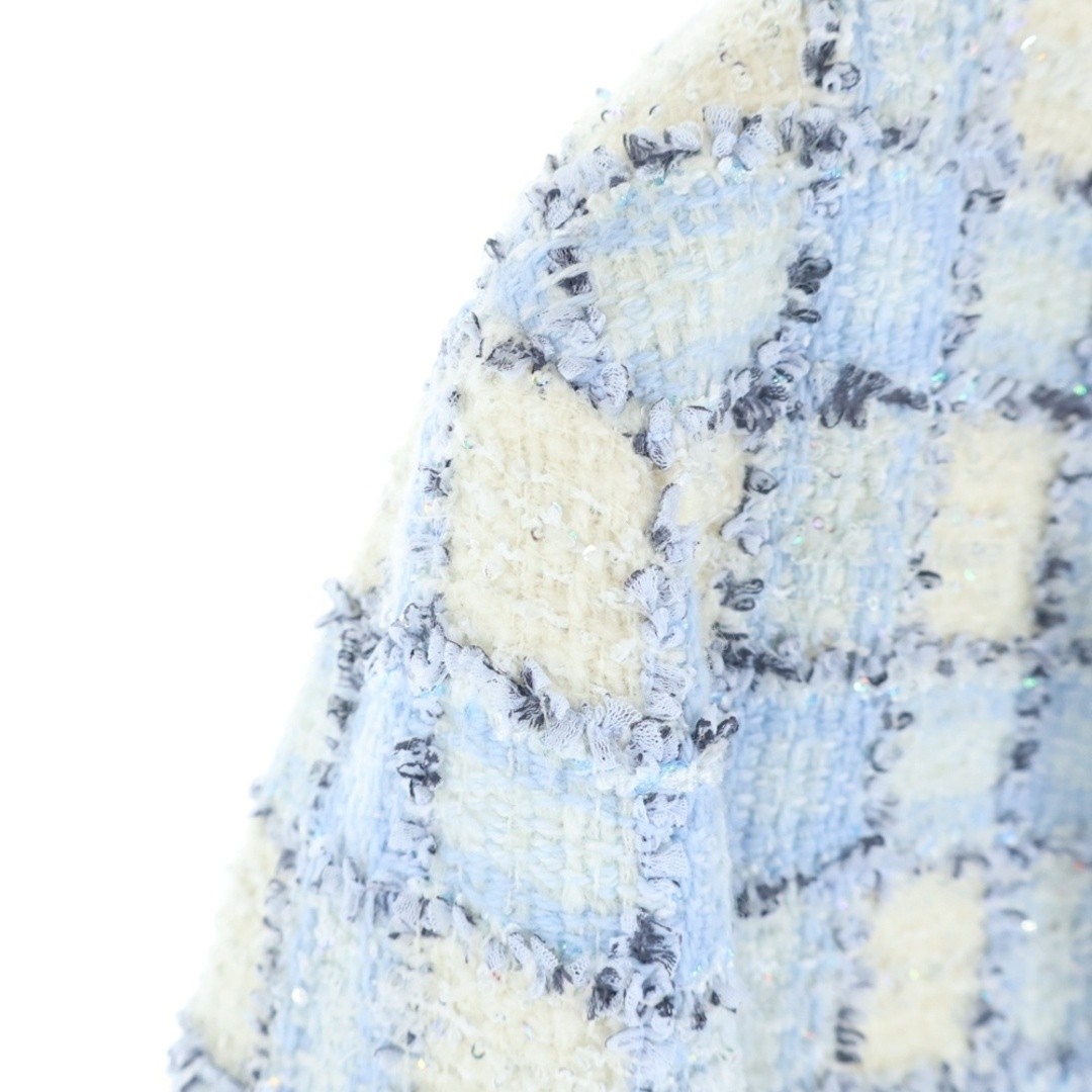 CHANEL 22AW Coco Mark Button Glitter Sequin Fancy Tweed Plaid Tailored Used 2058 thumbnail 5