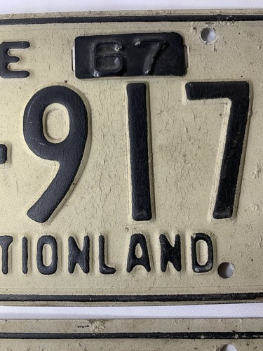 1967 Maine License Plate Pair w/ Tabs - Vacationland - White/Black - Fair Cond. - Picture 4 of 10
