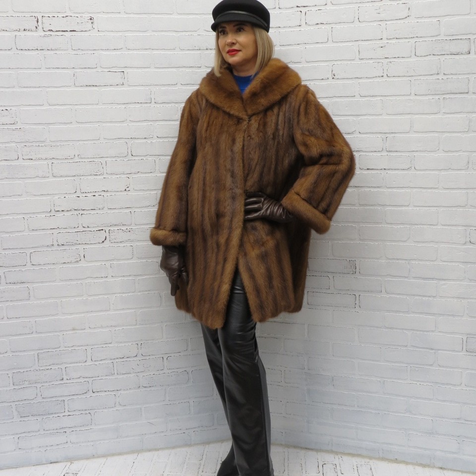 SO SWEET! real SABLE HUE DEMI BUFF large shawl collar MINK FUR COAT MD ...