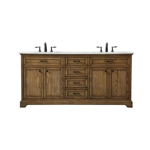 Elegant Decor Americana 72" Aluminum Alloy Double Bathroom Vanity in Driftwood - Picture 3 of 8