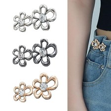 3 Sets Rhinestones Flower Pant Waist Tightener Jean Buttons for Loose
