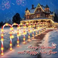 12 Pack Outdoor Solar Christmas Candy Cane Pathway Lights Garden Outdoor Lamp US