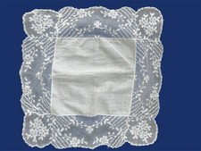 Vintage White Lace Trimmed Cotton Bridal Hankie