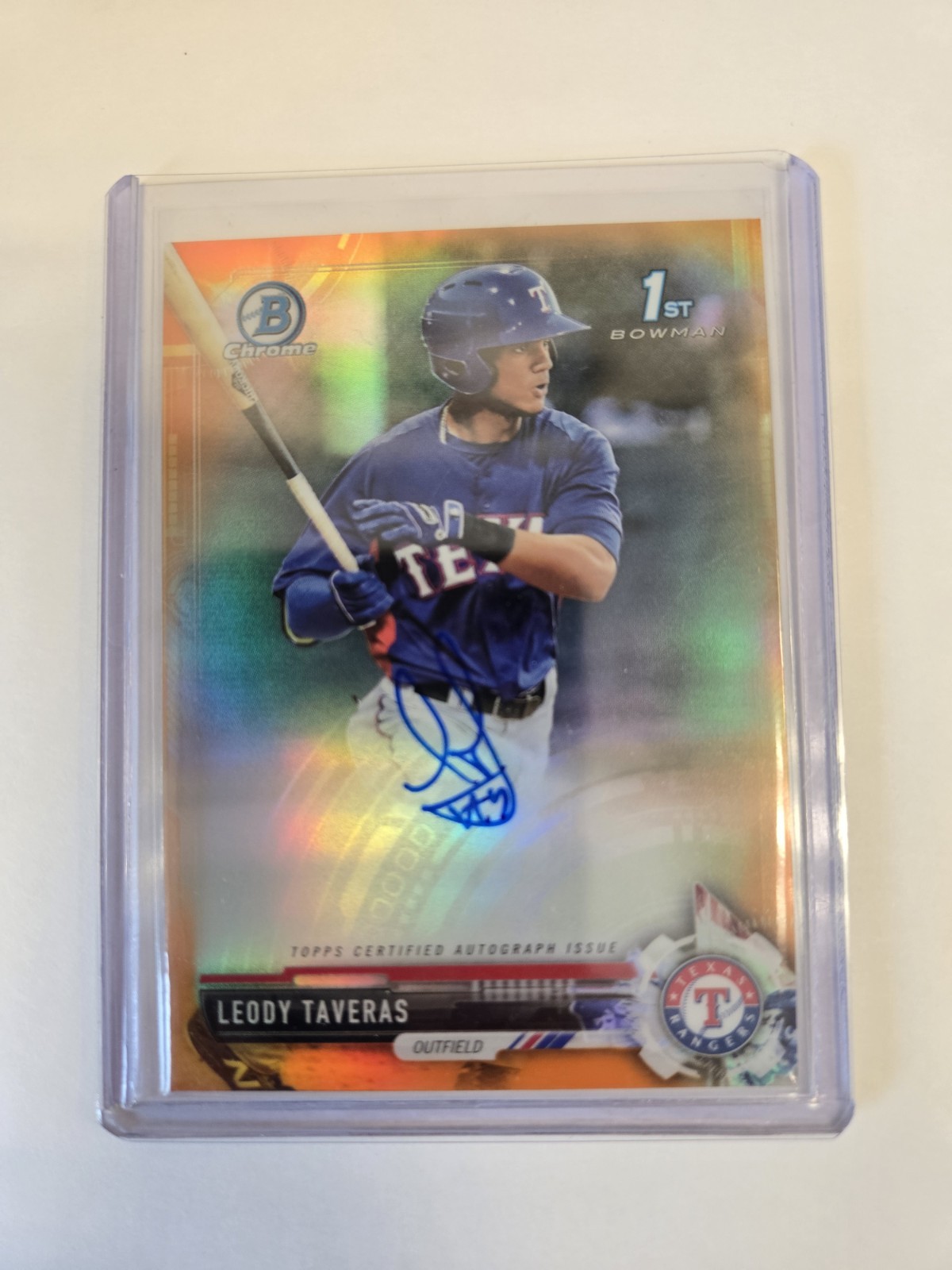 2017 BOWMAN CHROME LEODY TAVERAS ORANGE REFRACTOR AUTO 22/25 
