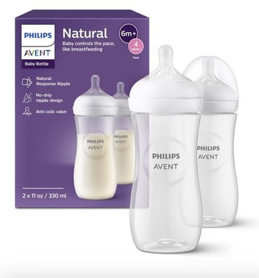 Philips Avent Natural Baby Bottle With Natural Response Nipple Clear 11oz 2 Ct.