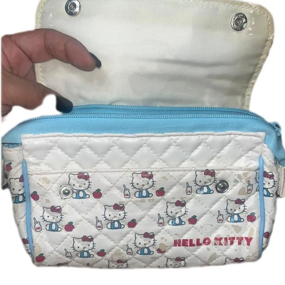 Bolsa cosmética multiusos Hello Kitty Sanrio 2003 vintage blanca y azul con Foto 3 de 4