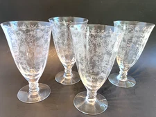 Set Of 4  Fostoria Crystal Chintz Floral Iced Tea Glasses Goblets 6 1/4"  8 oz.