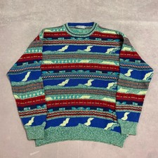 Vintage Knitted Jumper Abstract Patterned Grandad Knit Sweater Men's L