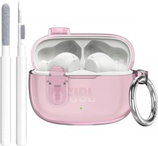 TPU Clear Case Cover with Cleaner Kit and Lock Clip for JBL Vibe Beam 2 - Pink
