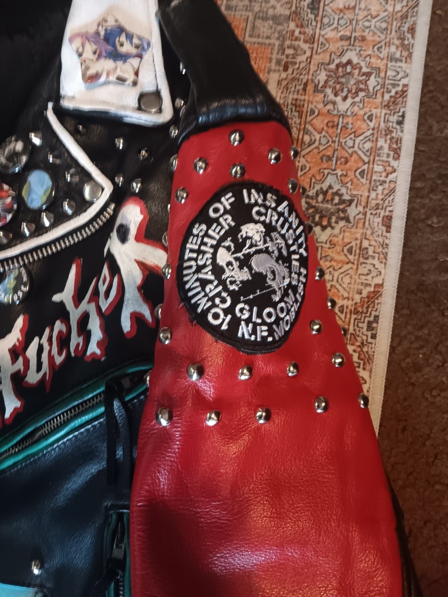 Punk Studded Leather Jacket Hand Painted Custom XL 52 | eBay