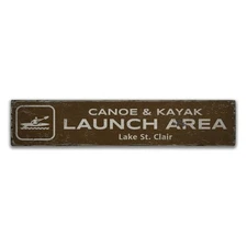 Canoe & Kayak Launch Area Rustic Distressed Sign, Personalized Wood Sign