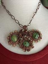 Art Glass Crystals Wire Wrap Copper Pendant Adjustable Necklace 8067 
