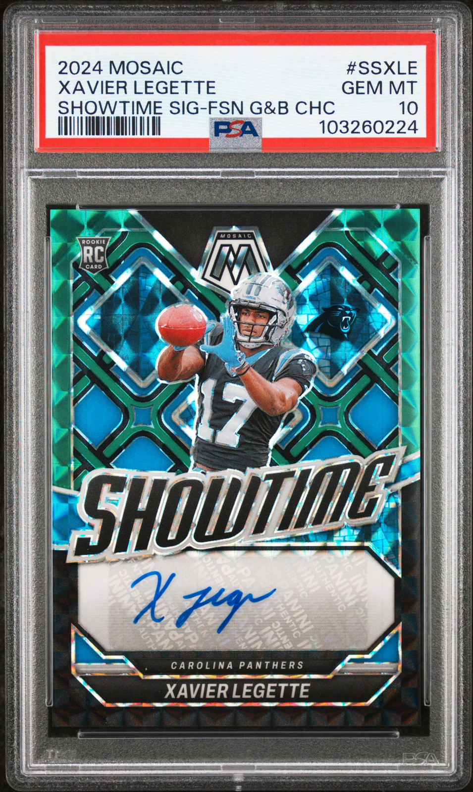 Xavier Legette Panini Mosaic Showtime Signatures #SSXLE Fusion Green & Black Choice