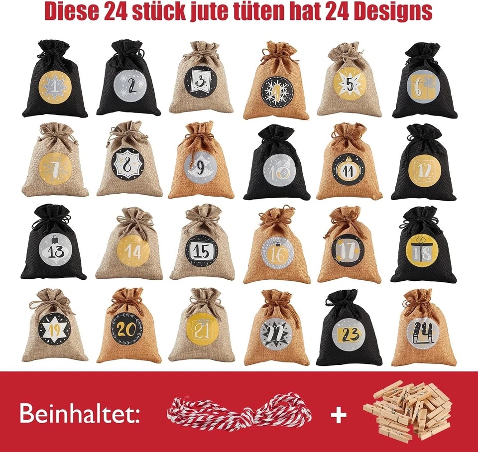 Adventskalender zum Befüllen Gedruckte Weihnachtskalender Jutesäckchen Selber - Bild 2 von 4